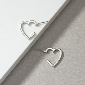 Minimalist Hollow Heart Shaped Earrings Silver Color Alloy Punk Hip Hop Style Fashion Jewelry