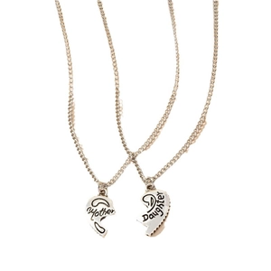 Two-piece silver heart puzzle pendant necklaces engraved with Mother and Daughter text