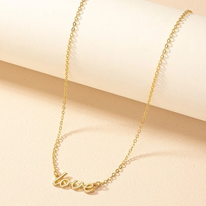 Love Letter Pendant Necklace Gold Plated Alloy Simple Adjustable Clavicle Chain Romantic Jewelry For Women