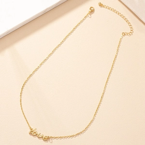 Minimalist gold LOVE pendant necklace with adjustable chain and lobster clasp