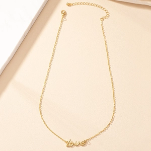 Elegant gold-tone chain necklace featuring a cursive LOVE pendant and adjustable clasp