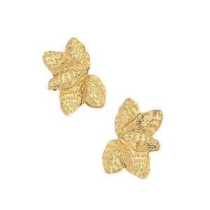 Elegant gold flower petal earrings with textured alloy finish in minimalist artistic style