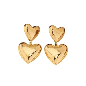 Bohemian golden 3D heart-shaped earrings with a glossy polished finish for women