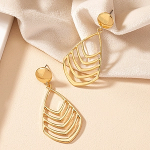 Hollow Teardrop Dangle Earrings Zinc Alloy Geometric Layered Design Fashion Elegant Jewelry For Women Gold Tone