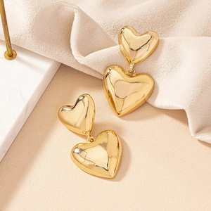 Double Heart Dangle Earrings Zinc Alloy Golden Mirror Polish Vintage Chic Fashion Jewelry For Women