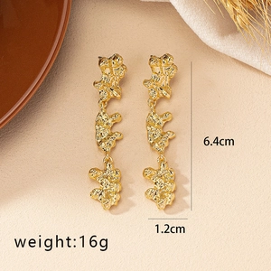 Vintage irregular hammered gold drop earrings for women with geometric link design