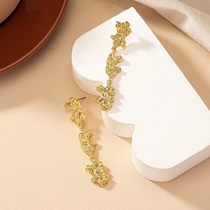 Gold Alloy Irregular Lava Texture Long Drop Dangle Earrings Artistic Modern Fashion Jewelry For Women
