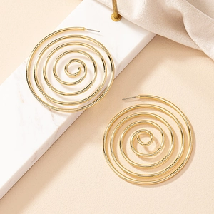Exaggerated Spiral Hoop Earrings Geometric Concentric Circle Alloy Metal Fashion Jewelry For Women