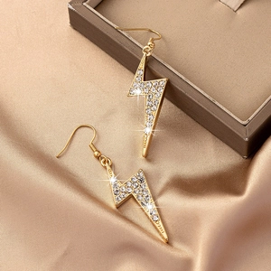 Boucles D'oreilles Pendantes Éclair Alliage De Zinc Avec Strass Incrustés Bijoux De Mode Tendance Pour Femmes