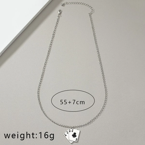 Hip-Hop Silberne Poker-Ass-Halskette mit 55+7cm verstellbarer O-Kette für Damen und Herren
