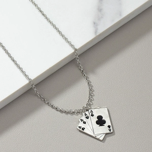 Poker Karte Ace Anhänger Halskette Zinklegierung Hip Hop Street Style Silberfarben Schmuck Für Herren Damen