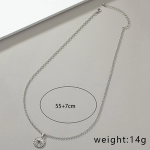 Hip hop evil eye pendant necklace in silver with 55+7cm chain and round sunburst design