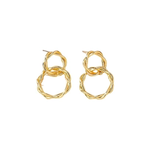 Minimalist double circle golden twisted hoop earrings with geometric rope design
