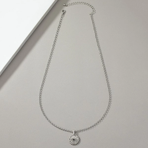 Hip hop silver evil eye pendant necklace with black bead and vintage textured finish