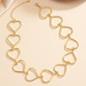Chic gold heart-shaped hollow link chain necklace with lobster clasp and adjustable closure