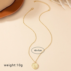 Minimalist gold spiral disc pendant necklace, 45+7cm length, weighing 10g for women