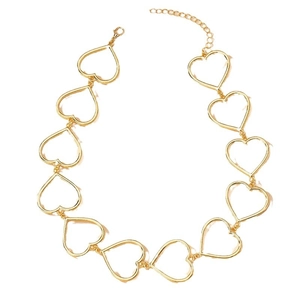 Minimalist gold heart-shaped link necklace with hollow metal heart pattern and clasp