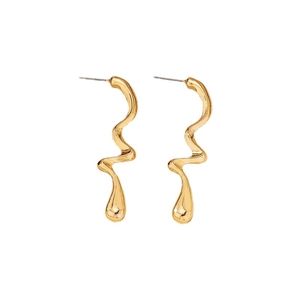 Streamline gold wave drop earrings in polished metal with minimalist abstract design