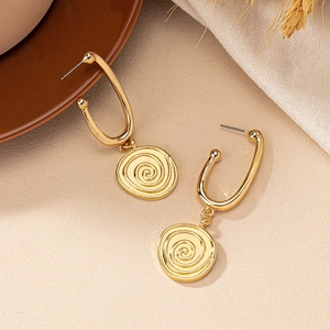 Orecchini Pendenti In Lega Tono Oro Per Donna Motivo A Spirale Geometrica Ciondolo Rotondo Gancio Lungo A Forma Di U Gioielli