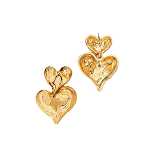 Irregular heart stud earrings in gold with liquid lava texture for women