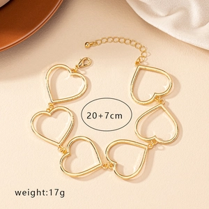Goldenes Gliedarmband mit hohlen Herzanhängern, Karabinerverschluss und 20+7cm Verlängerung
