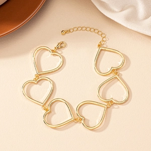 Poliertes goldenes Herzglied-Armband mit verstellbarer Kette und Karabinerverschluss