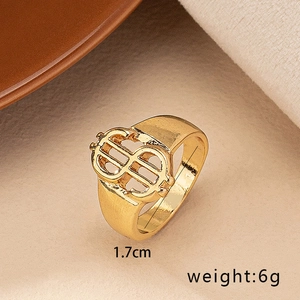 Fashionable gold-plated dollar sign ring with hollow design for hip-hop style