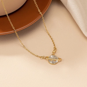 Collier Pendentif Planète Saturne Alliage Délicat Strass Brillant Chaîne De Clavicule Bijoux Pour Femmes Cadeau