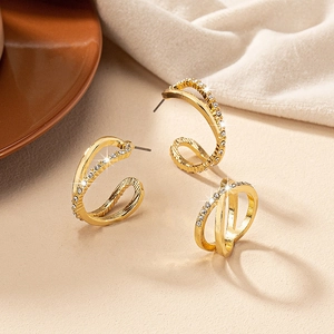 Bijoux Géométriques En Alliage Boucles D'Oreilles Et Bague Forme X Croisée Doré Élégant Pour Femmes