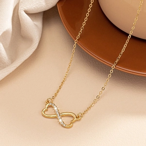 Collier Pendentif Double Cœur Infini Alliage Zircon Incrusté Chaîne De Clavicule Réglable Bijoux Pour Femmes