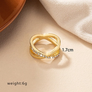 Anello a doppio strato in oro con cristalli pavé per donna, diametro 1,7 cm