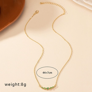 French vintage gold chain necklace with five green emerald zirconia crystals for women
