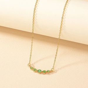 Elegant French Retro Necklace Gold Plated Alloy With Five Gradient Round Green Zirconia Curved Pendant For Women