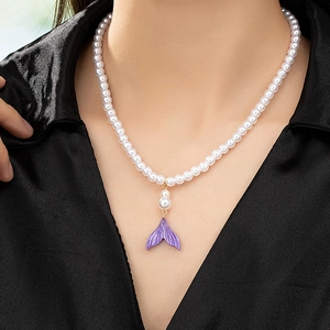 Meerjungfrau Schwanz Anhänger Künstliche Perlenhalskette Legierung Imitation Künstliche Perle Elegant Vintage Fee Stil Schmuck Für Damen