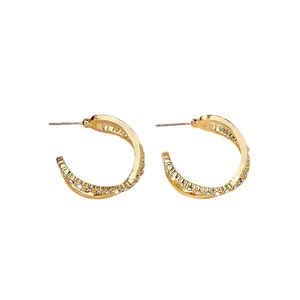 Elegant gold-plated geometric double circle twisted earrings with sparkling zircon stones