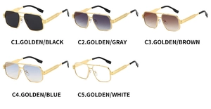 Five assorted pilot sunglasses with gold engraved frames and gradient lenses from C1 to C5