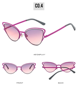 Vues détaillées sous plusieurs angles de lunettes de soleil œil de chat en métal rose