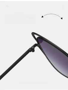 Détail de la charnière en métal et du verre dégradé violet sur lunettes œil de chat