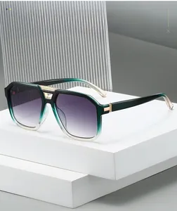 Detail of trendy gradient lenses and sleek metal hinge accents on pilot sunglasses