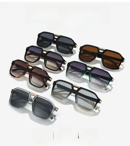 Matrix display of vintage square aviator sunglasses in multiple colors with gold accents