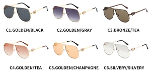 Collage of large frame aviator sunglasses in six colors with heart hollow temples