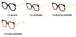 Matrix view of four retro oversized anti-blue light glasses frames in various colors