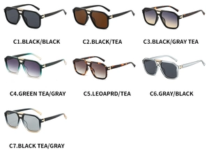 Multiple color options for double-bridge aviator sunglasses with retro square frames