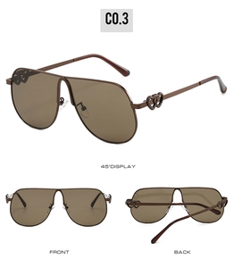 Three-way view of oversized aviator sunglasses with heart-shaped hinge detail in CO.3 color