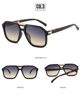 Detailed multi-angle view of vintage pilot sunglasses with gradient lenses and gold accents