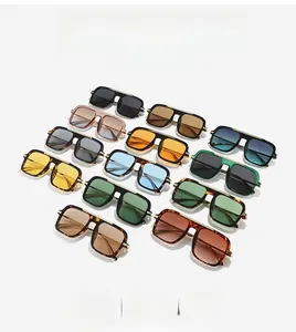 Multiple stylish square aviator sunglasses in various colors with metal top bar accents