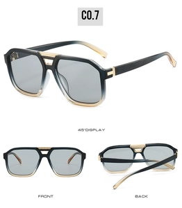Detailed multi-angle views of retro double-bridge sunglasses with gold metal accents
