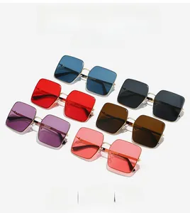 Selection of classic square metal frame sunglasses in multiple vibrant lens colors