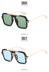 Detailed 45-degree view of square aviator sunglasses in black and tortoise frames