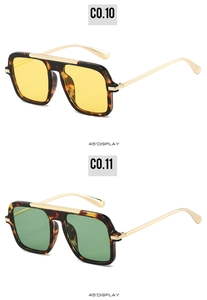 Detail of tortoise shell square aviator sunglasses with gold bridge in two colors